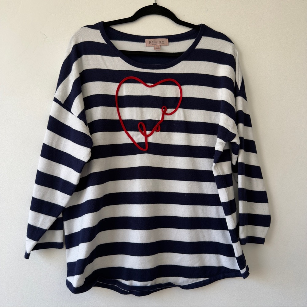 Philosophy Republic Clothing Striped Heart Sweater Navy White 1X RN 93178